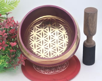 12 cm flower of life handmade singing bowl- tibetan singing bowl- sound healing- meditation peace love and mindfulness bowl made from nepal