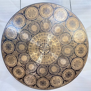 35cm to 100cm Shree yantra engraved Large Tibetan Gong-Beautiful design-Deep Resonating sound quality-Available in different variations