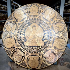 35cm to 100cm Meditating Buddha carved Large Tibetan Gong-Spiritual Design-Deep Resonating Sound quality-Available in smaller to large sizes