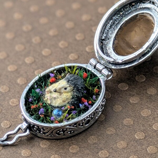 Hedgehog in my heart (diorama) locket