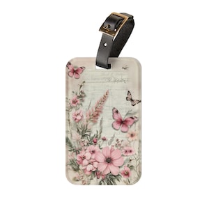 Floral Butterfly Luggage Tag | Vintage Style Acrylic Travel Accessory