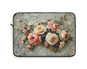 Capa para laptop floral, estilo vintage com rosas.