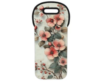 Neopreen wijndraagtas met bloemen, milieuvriendelijke wijndrager