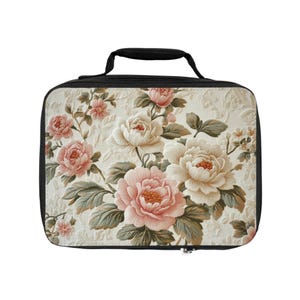 Bolsa de almuerzo floral / Elegante bolsa térmica, portátil, hielera para picnic, ideal para la oficina, la escuela y el exterior.