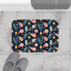 Floral Bath Mat, Vibrant Bathroom Décor, Cute Home Accessory, Gifts for Her, Boho Style, Flower-Themed Decor