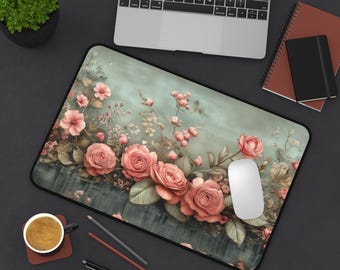 Floral Schreibtischmatte - Elegantes Rosen Design, Büro Dekor, Geschenk für Sie, Home Office, Blumengeschenk