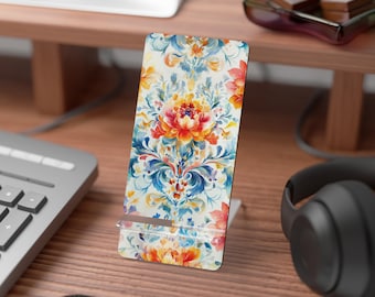 Floral Smartphone Stand: Elegant Hardboard Desk Organizer