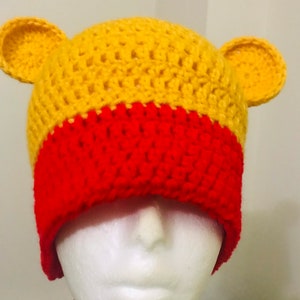Winnie the Pooh hat, bear crochet beanie hat- kids and adults, costume halloween, winter hat, whine the pooh