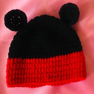 Crochet Mickey Mouse inspired hat, beanie hat- kids and adults, halloween costume, winter hat
