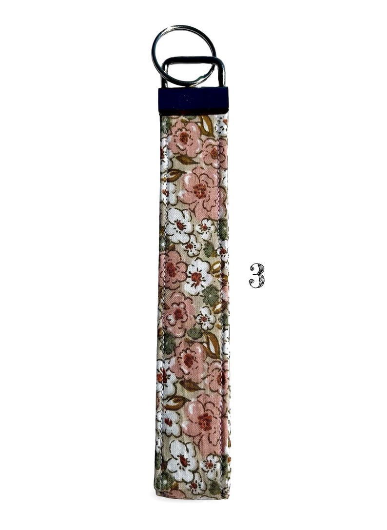 Practical Key Organizer Floral Wristlet Design Everyday Essential Item Fabric Key Fob Handmade Quality Wrist Lanyard Convenient Length Vintage Pattern Style Shabby Chic Aesthetic Cottagecore Look Multiple Color Options Metal Hardware