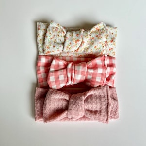 Hårband för babyflicka, knytknut fram, rosa rosett, accessoar, blommor, fruktmönster, bomullstyg, mjukt och stretchigt hårband för spädbarn, babyshowerpresent