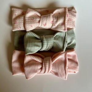 Baby Girl Knotted Headband Set – Ribbed Cotton Bows, Newborn to 6 Months