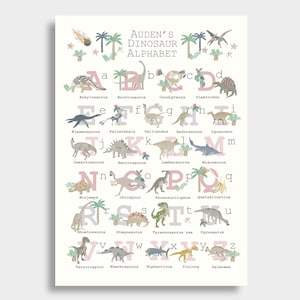 Personalised Dinosaur Alphabet - Various Colours - Dinosaur Decor - Dinosaurs - Poster – Children’s Prints – Children’s Wall Art – Liberty