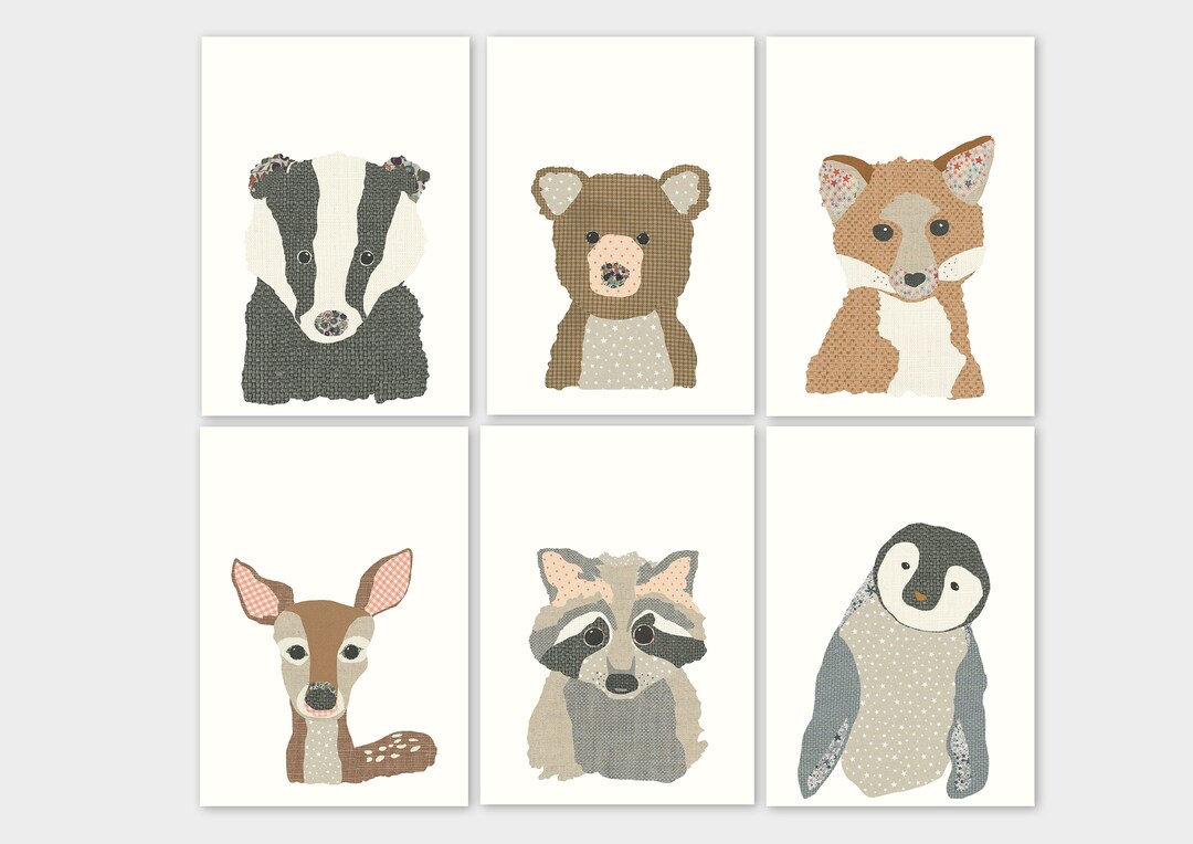 Animal Portraits Woodland Animals Badger Fox Bear Childrens Prints ...