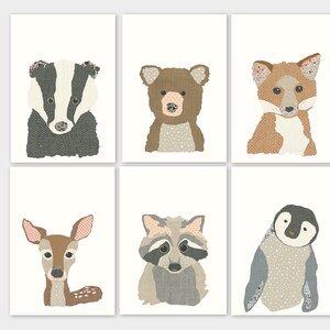 Animal Portraits Woodland Animals Badger Fox Bear Childrens Prints 