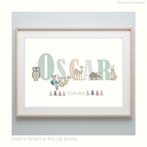 Impresión personalizada con nombre de animal - Alfabeto - Habitación infantil - Póster impreso - Impresiones infantiles - Arte mural - Liberty - Regalo para bebé recién nacido