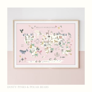 Floral Edition Personalisierte TIER Weltkarte - Kinderkarte - Weltkarte - Kinderzimmer - Druck - Safari Karte - Skandinavischen - Liberty