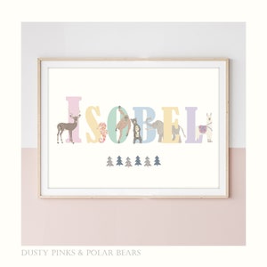 Impresión personalizada con nombre de animal, edición floral, alfabeto, guardería, póster impreso, impresiones para niños, arte de pared, Liberty, regalo para bebé recién nacido