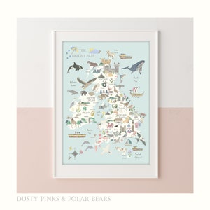 Floral Edition - UK Map - Kinderkaart - Kinderen - Groot-Brittannië en Ierland - Kinderdagverblijf - Print - Britse eilanden - Engeland - Kinderkunst - Speelkamer