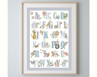 Alphabet Print in Various Colourways - With colourful border - Nursery Print – Poster – Children’s Prints - Scandi – – Liberty