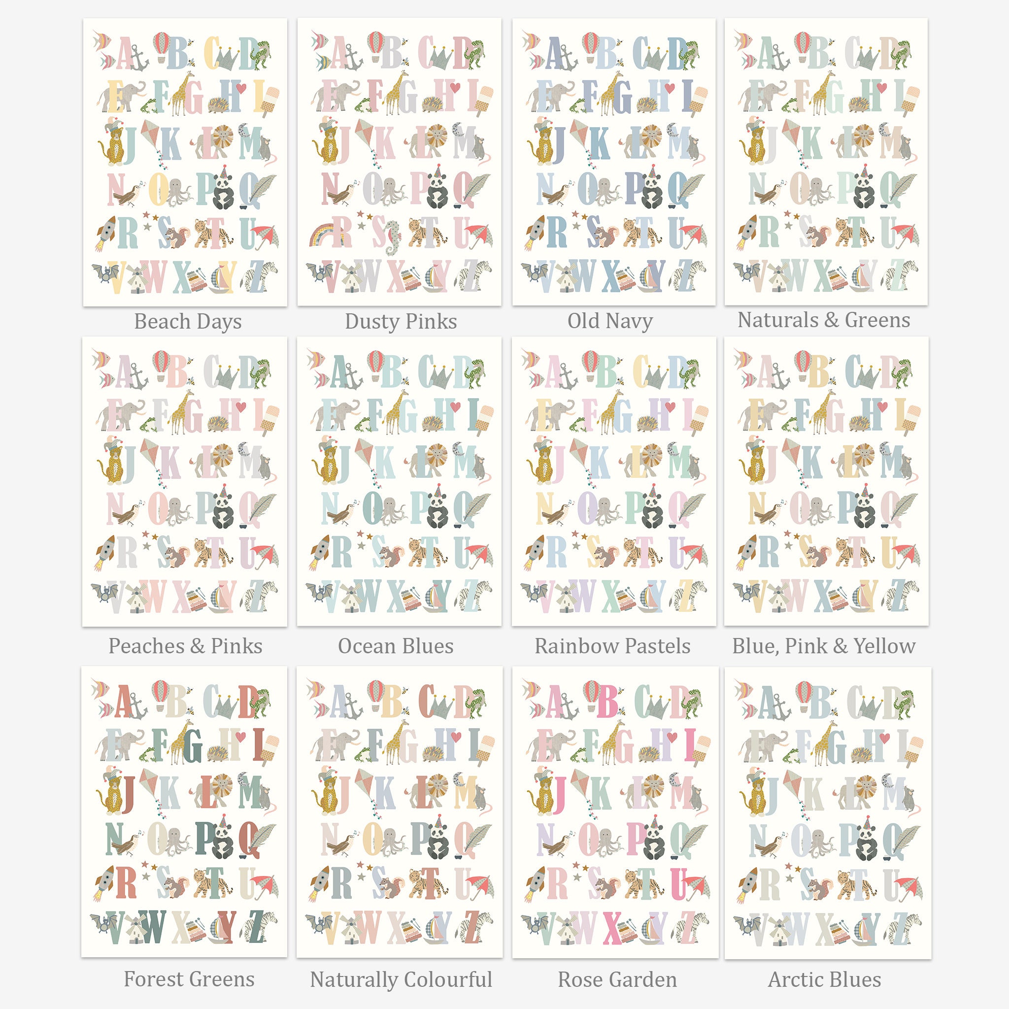 Alphabet Print in Various Colourways - Nursery Print – Poster ...