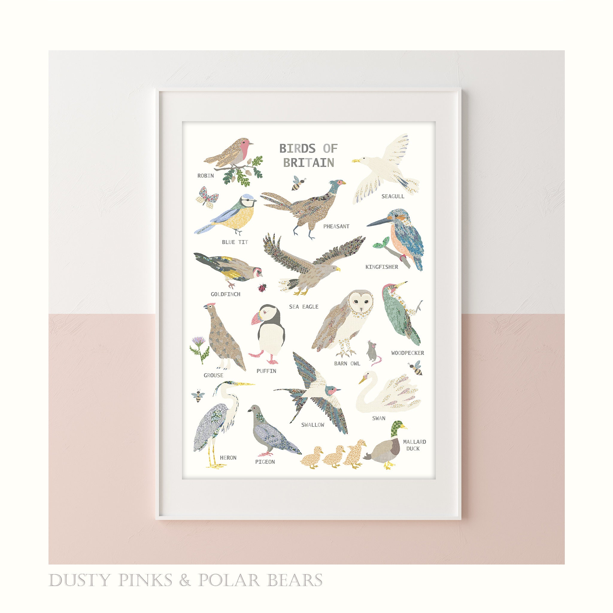 Floral Edition - Birds of Britain Print - Bird Bedroom - Bird Decor Theme - Poster - Garden - Children’s Prints – Children’s Wall Art