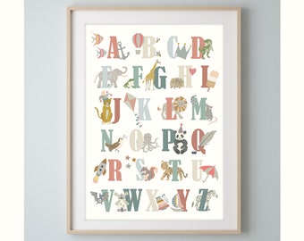 Alphabet Print in various colourways - Nursery Print – Poster – Children’s Prints - Scandi – Children’s Wall Art – Liberty