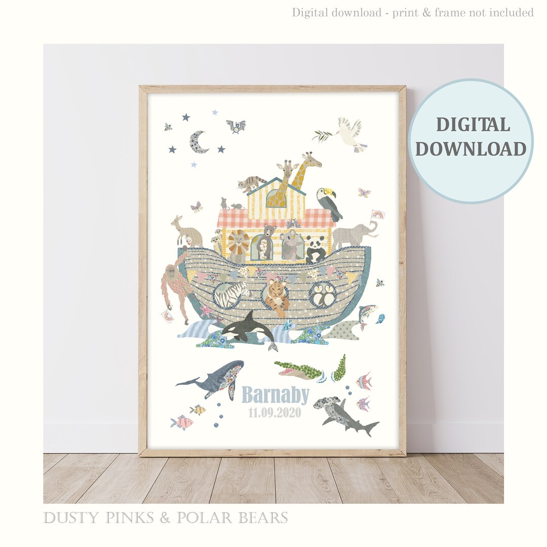 DIGITAL DOWNLOAD Noah's Ark Personalised Print Nursery Print at Home ...