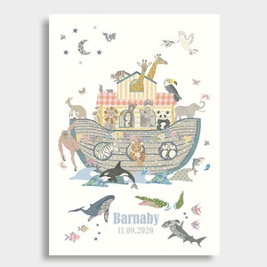 Personalisierte Arche Noah Druck - Tiere - Safari - Poster - Kinderzimmer Deko - Accessoires - Skandinavisch - Liberty - Kinder Drucke - Wand Kunst