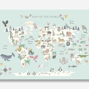 Animal World Map Grey Childrens Map Map Of The World Etsy Animal World Map Grey Childrens Map Map Of The World Etsy