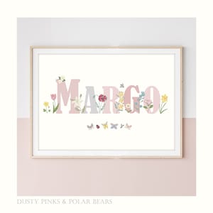 Floral Edition Blumen Personalisierter Namensdruck - Floral - Kinderzimmer - Druck Poster - Kinderdrucke - Wandkunst - Freiheit - Neues Babygeschenk