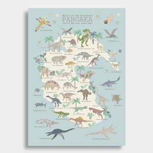 Dinosauruskaart - Pangea - verschillende kleuren - kinderkaart - kinderkamer - afdruk - poster - dinosaurus slaapkamer - dinosaurussen - speelkamer - Liberty
