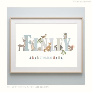 Woodland Animals Personalised Name Print - Nursery - Print Poster - Children&#39;s Prints - Wall Art - Liberty - New baby gift - Safari Animals
