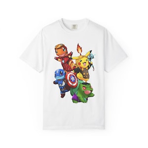 Superhero and Pokemon Mashup Unisex T-Shirt, Fun Cartoon Tee, Gift for Kids & Teens, Casual Wear, Anime Fan Apparel