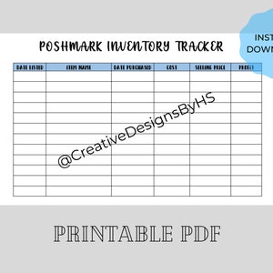 Poshmark Inventory Tracker Instant Download PDF