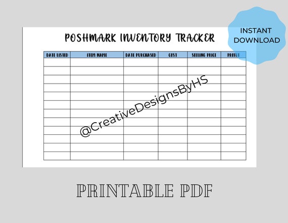 Poshmark Inventory Tracker Instant Download PDF | Etsy
