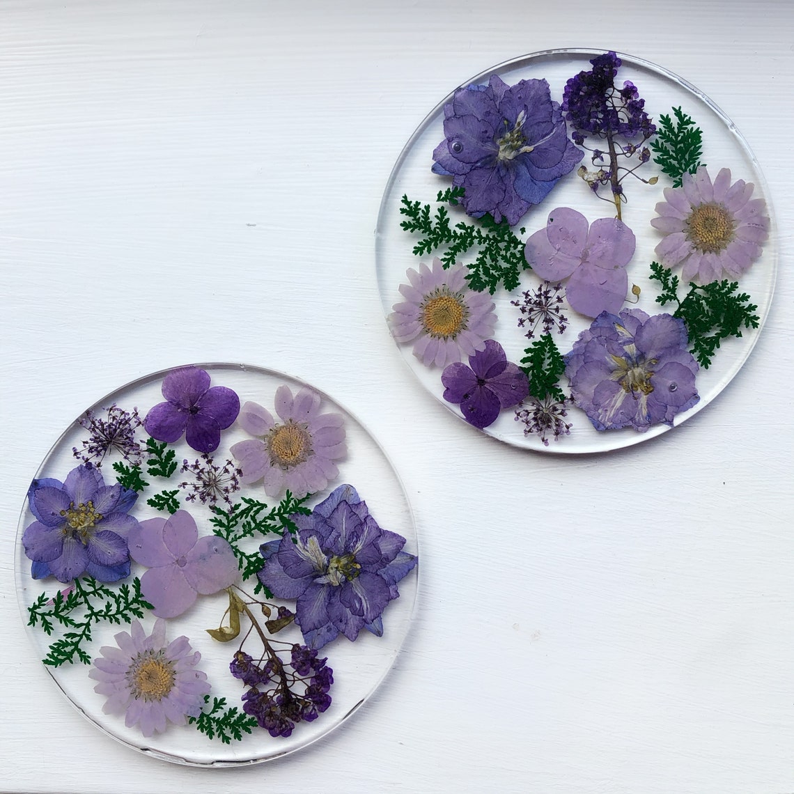Purple Pressed Flower Coaster with Leaves Etsy
