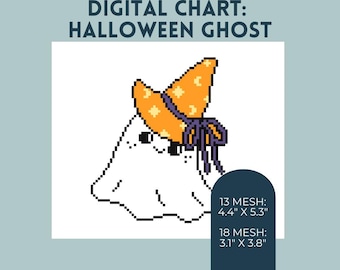 ハロウィンゴーストのニードルポイントチャート｜秋のクロスステッチパターン（デジタルダウンロード）