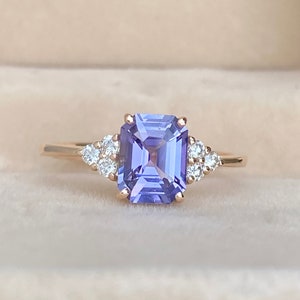 Lavender Sapphire Engagement ring , Ceylon Sapphire Ring, Violet Sapphire  Ring, Emerald Cut Purple Sapphire ring | Unheated Sapphire