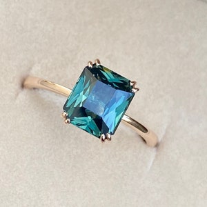 Teal Sapphire ring, Peacock Sapphire Engagement Ring, Blue Green Sapphire, Radiant Cut sapphire Engagement Ring , Unique wedding Ring