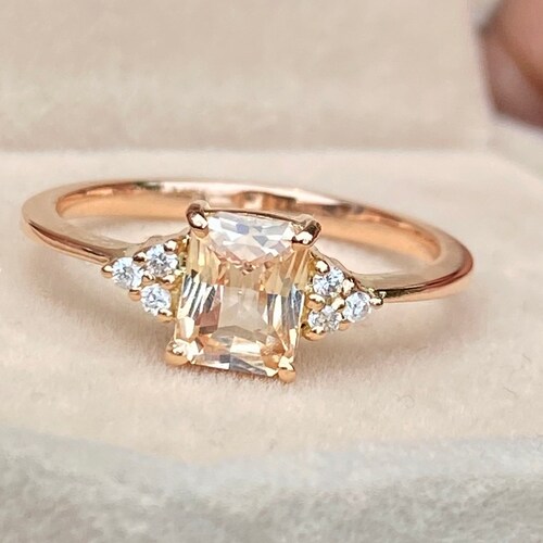 3ct Emerald Cut Peach Sapphire Champagne Sapphire Ring Diamond Etsy