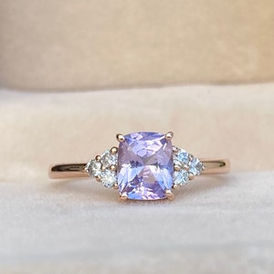 Pale Lavender Sapphire  Ring | Unique Engagement Ring | Violet Sapphire Ring / purple Sapphire / Diamond cluster ring