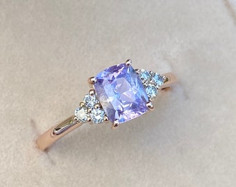 Pale Lavender Sapphire  Ring | Unique Engagement Ring | Violet Sapphire Ring / purple Sapphire / Diamond cluster ring