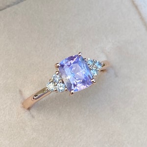 Pale Lavender Sapphire  Ring | Unique Engagement Ring | Violet Sapphire Ring / purple Sapphire / Diamond cluster ring