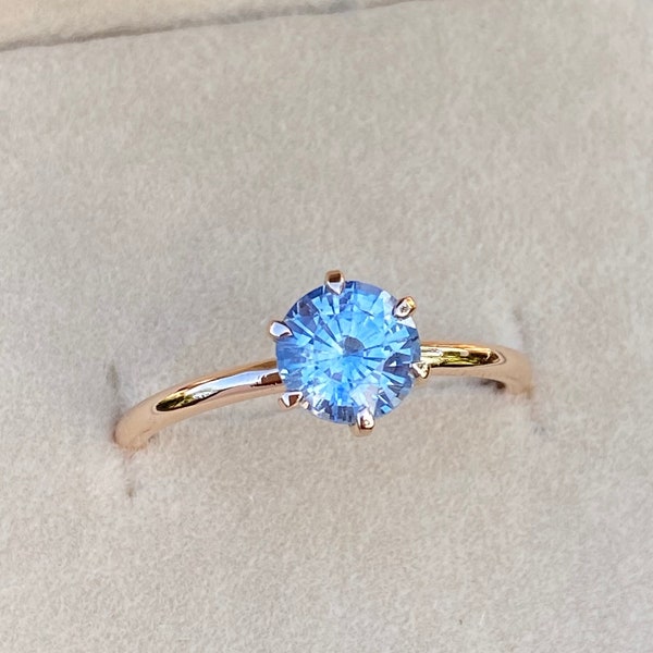 Light Blue Sapphire Ring, Ceylon Blue Sapphire Ring , Round Engagement ring , Dainty sapphire ring , Stacking Ring , Ring gift for her