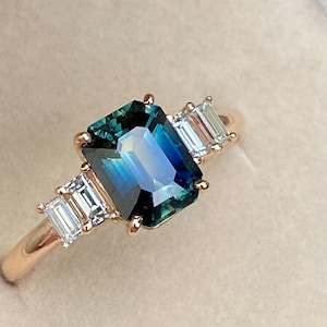 2ct Teal Sapphire Engagement ring, Blue Green Sapphire, Green Sapphire Ring, Custom Engagement Ring, Peacock Sapphire Ring