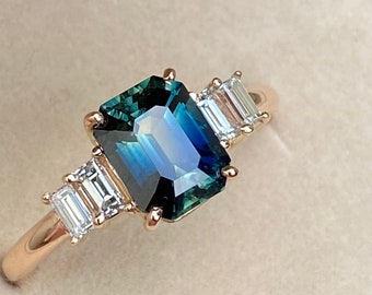 2ct Teal Sapphire Engagement ring, Blue Green Sapphire, Green Sapphire Ring, Custom Engagement Ring, Peacock Sapphire Ring