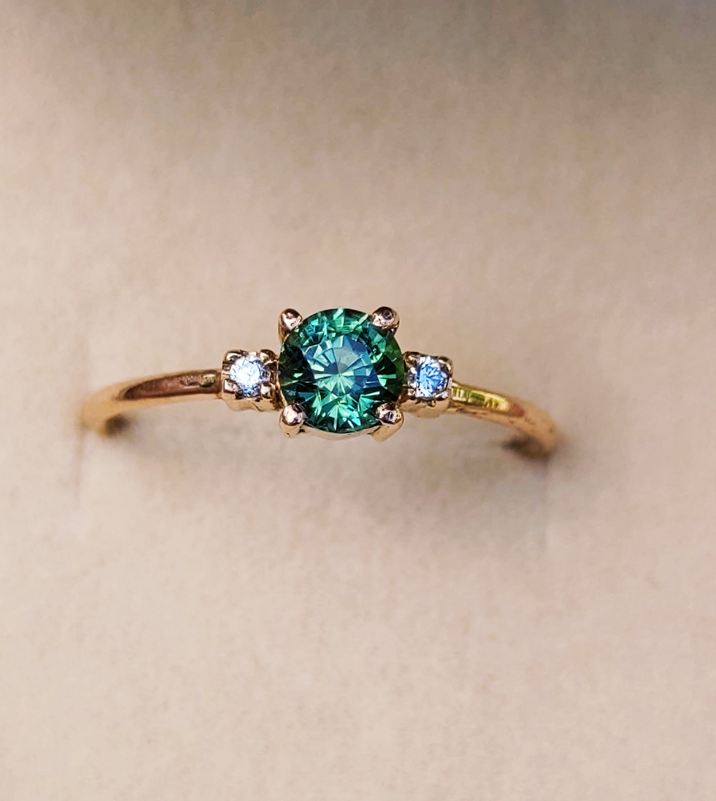 Green Sapphire Ring Teal Sapphire Ring Sapphire Three Stone Etsy