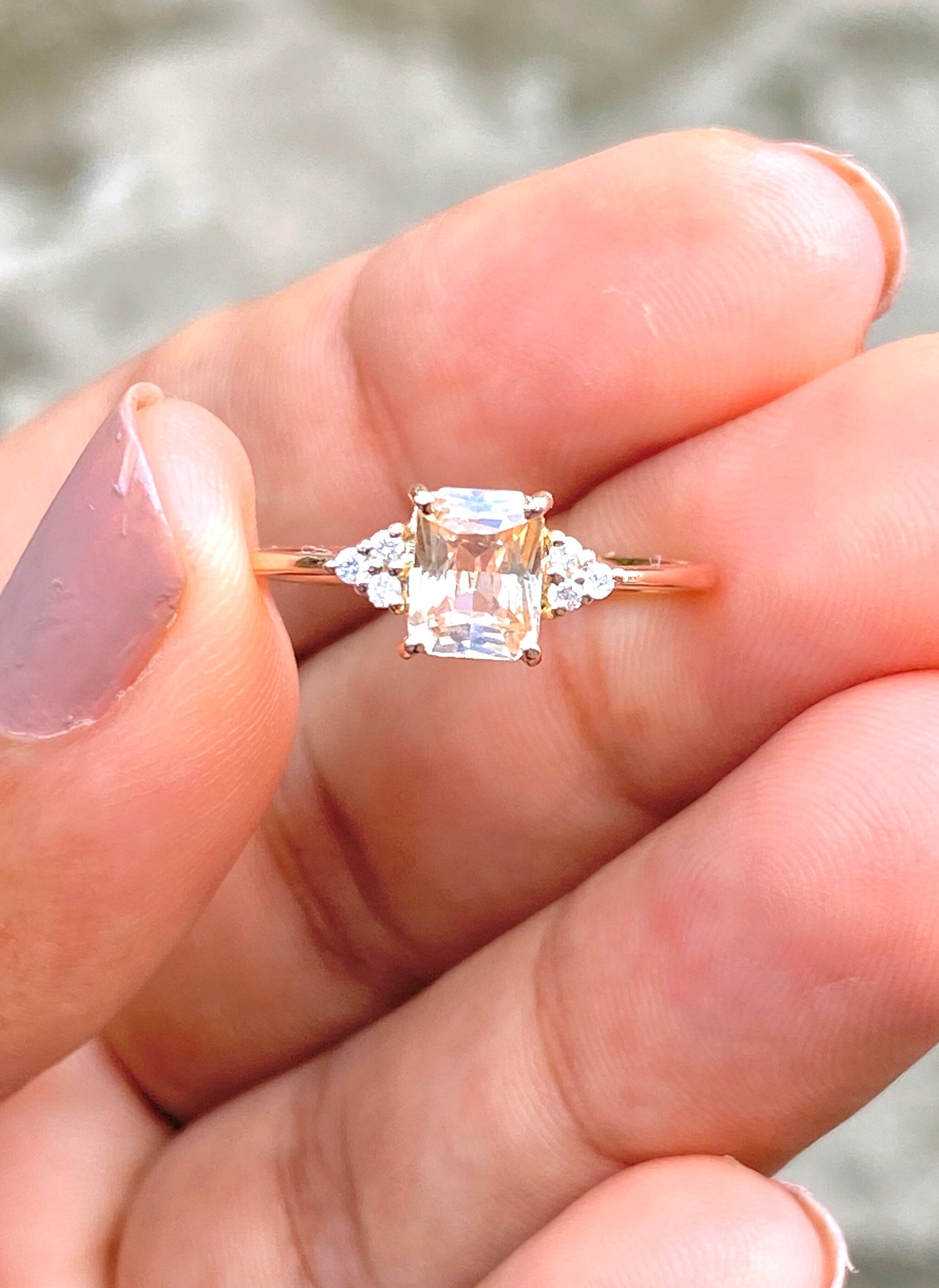 Peach Sapphire Engagement Ring Champagne Sapphire Ring Etsy