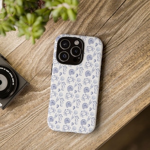 Handyhülle, Ocean Life Blue Doodles, Tough Cases for iPhone/Samsung, Muscheln und Meerestiere Design